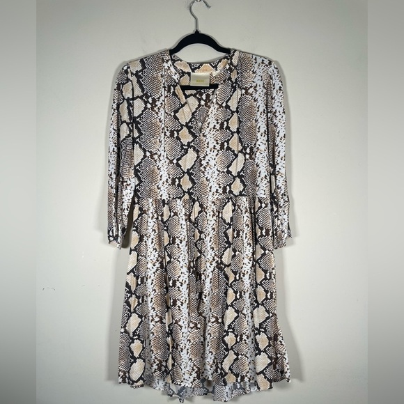 Maeve Anthropologie Women's Sz S Juno Tan Python Snake Print Dress 3/4 Sleeve - Picture 5 of 15